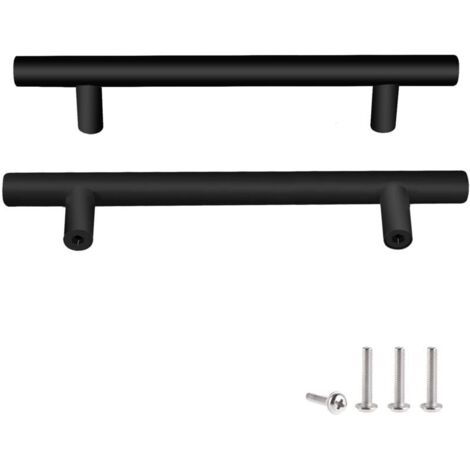 2 poignées de porte en acier noir, poignées de meuble avec vis pour tiroir, placard, décoration de cuisine, entraxe 160 mm