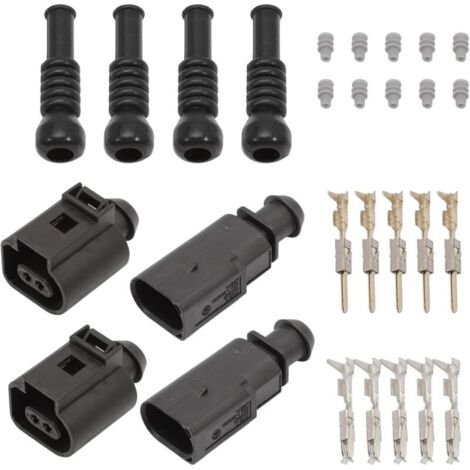 2-polige Steckverbinder 1J0973802 Kompatibel mit VW Audi A1 A3 A8 Skoda Seat Stecker Buchse Wasserdicht Auto 1J0973702 1J0973802 6N0906102 Stecker Buchse mit Klemmen und Dichtungen