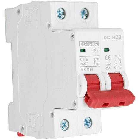 2-poliger Mini-Leistungsschalter DZ47s 63Z 32A Leistungsschalter 35mm DIN-Schienenmontage DC500V Leistungsschalter für Solaranlagen