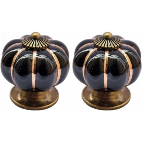 2 pomos de porcelana estilo vintage con diseño de calabaza negra, para muebles, cajones, armarios y muebles.