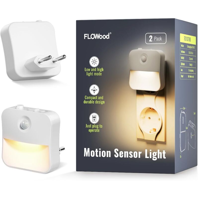 2 portalámparas de noche con sensor de movimiento, luz de noche para niños, 3 niveles de brillo ajustables, portalámparas LED para dormitorio