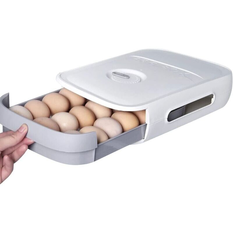 Boite a Oeuf,Tiroir Boite Oeufs Rangement Frigo,Panier Oeuf cuisine Plastique,Empilable Egg Distributeur Box,Support Oeuf Refrigerateur Blanc-LIAIKI