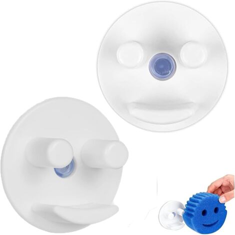 2 Porte-éponge Smiley, Plastique Blanc, Ventouse Puissante, Pour Évier Cuisine Salle De Bain