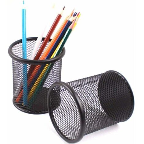 2 porte-stylos ronds, porte-stylos en maille métallique, boîtes de rangement de bureau adaptées aux salles de classe, bureaux et chambres (noir)