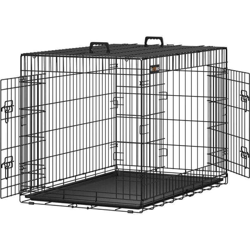 FEANDREA 2 Portes Cage pour chien pliable et transportable avec Poignées et Plateau Noir 106 x 70 x 77.5cm par SONGMICS PPD42H - Noir