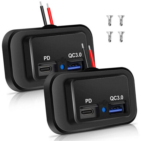 2 ports USB 12V/24V double PD3.0 Type-C et QC3.0 rapide USB-A panneau voiture encastrable