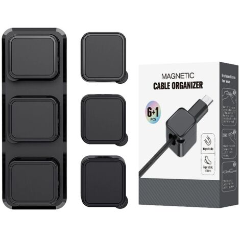 2 positions, lot de 6 supports de câbles, clips de câble, organiseur de câbles ajustable, gestion magnétique des câbles, support de câble adhésif, noir-AquaForge