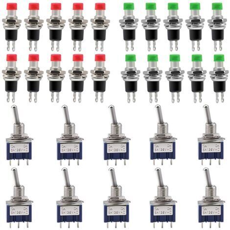 2 Positions Mini Interrupteurs de Pression Momentanés Boutons Poussoirs 250 V 1 A 2 Broches & Mini Interrupteur à Bascule 125 V 6 A 3 Broches (30pcs)