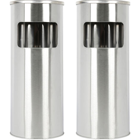 2 Poubelles 30L Poubelle ronde verticale en acier inoxydable de avec Cendrier 25×25×60cm
