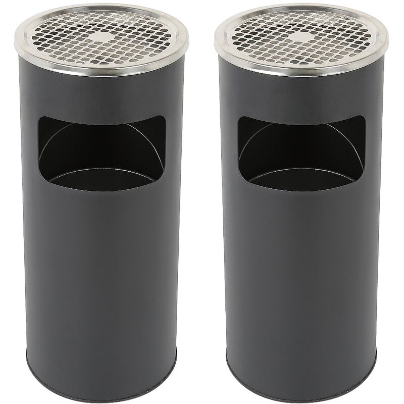2 Poubelles Cylindriques en Acier Inoxydable avec design de corbeille intérieure amovible et cendrier extérieur 25×25×60cm Noir