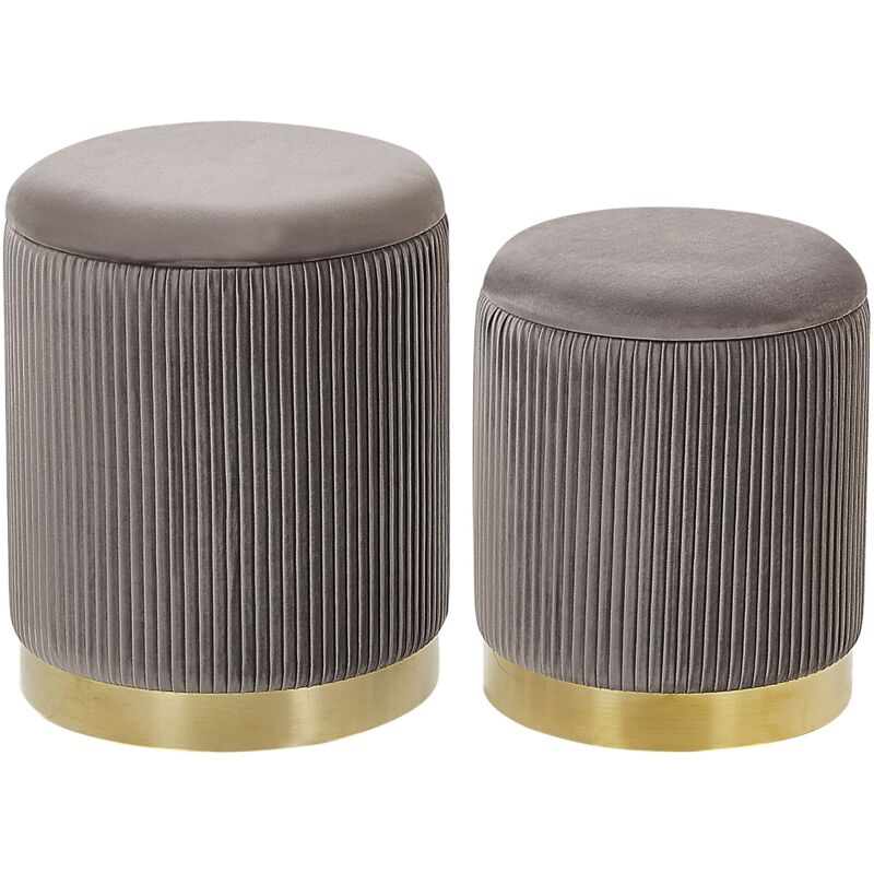 Lot 2 Poufs Coffres de Rangement en Velours Gris avec Base en Acier Doré Parfaits pour Chambre ou Salon au Design Glamour et Chic Beliani
