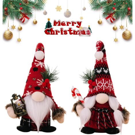2 poupées gnome Noël sans visage en peluche, décoration table, étagère et photo mignonne