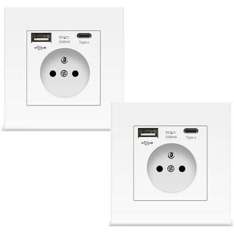 MCBOSON 2 prise murale blanche avec USB et Type C, prise de courant en verre, 5v, 2100mA