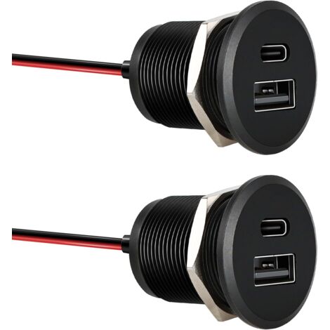 2 Prise USB 12V, Aluminium, PD3.0 QC3.0, Charge Rapide, Camping-Car Bateau