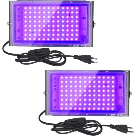 2 proyectores LED UV de 100 W, luz negra IP65, resistente al agua, lámpara LED ultravioleta, iluminación de efecto para acuario, fiesta, pintura fluorescente, cartel fluorescente, neón, bar, fiesta