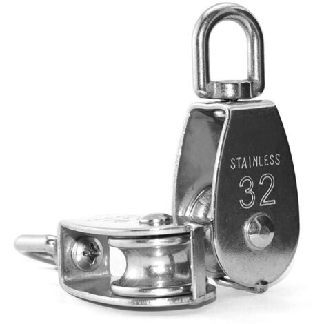 2 pulegge singole da 32 mm in acciaio inox 304, portata 250 kg - Argento