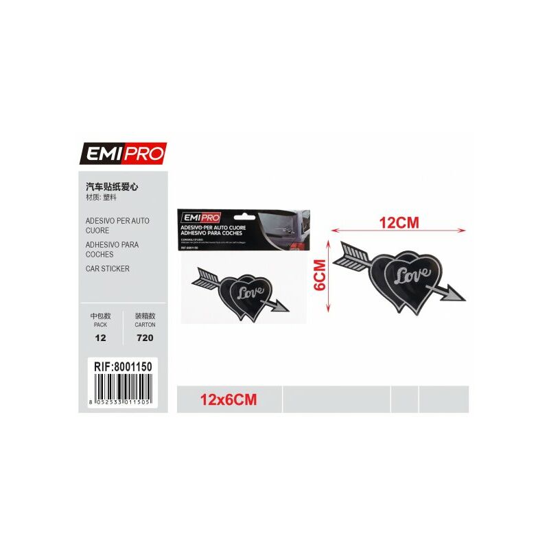 2 PZ Adesivo per Auto Forma Cuoricino 6x12cm