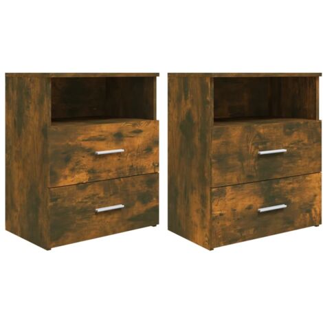 2 pz Comodini，Tavolini da notte，Armadietto Cassettiera Cameretta Rovere Fumo 50x32x60 cm CFW82497