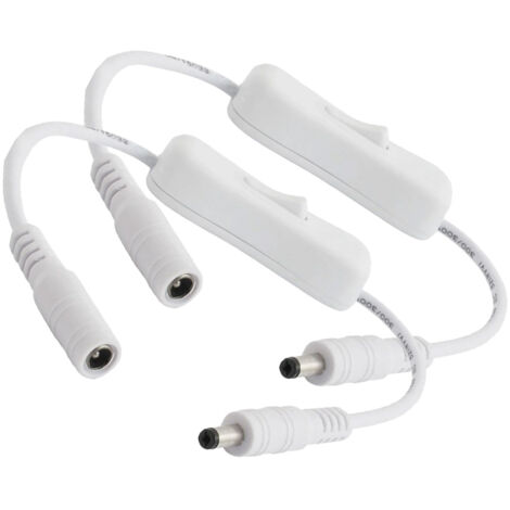 2 PZ Interruttori ON OFF Bianchi con Cavo Presa Femmina e Spina Maschio DC JACK 5,5mm x 2,1mm