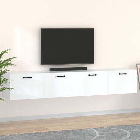 Mensola TV Sospesa a Muro Consolle Porta TV e Centri Multimediali Mobile da  Parete 2 Ante Scomparto e Fori Passacavi 17,5 x 110 x 30 cm Nero [en.casa]