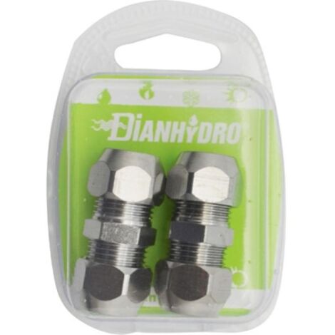 2 PZ RACCORDI DIRITTI DOPPI CON DADI CONICI CROMATI BLISTER pz.2 x (3/8x3/8) Diam.12