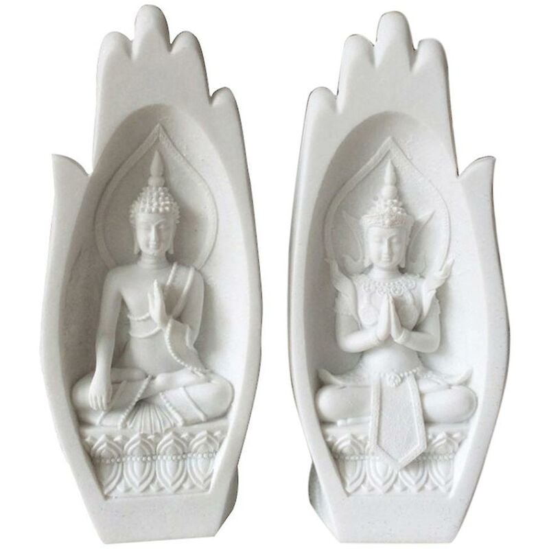 2 pz Resina Tathagata Buddha Mani Statua Scultura Figurine Miniature Home Decor Bianco