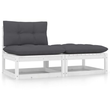 2 pz Set Divani da Giardino，Salotti da Giardino，Set Mobili da Giardino Cuscini Legno Massello Pino Bianco BMEIM822726 BonneVie