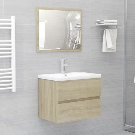 2 pz Set Mobili da Bagno，Armadietto Armadietto da bagno，Mobiletto Bagno Rovere Sonoma in Truciolato CNWI841859 MaisonChic