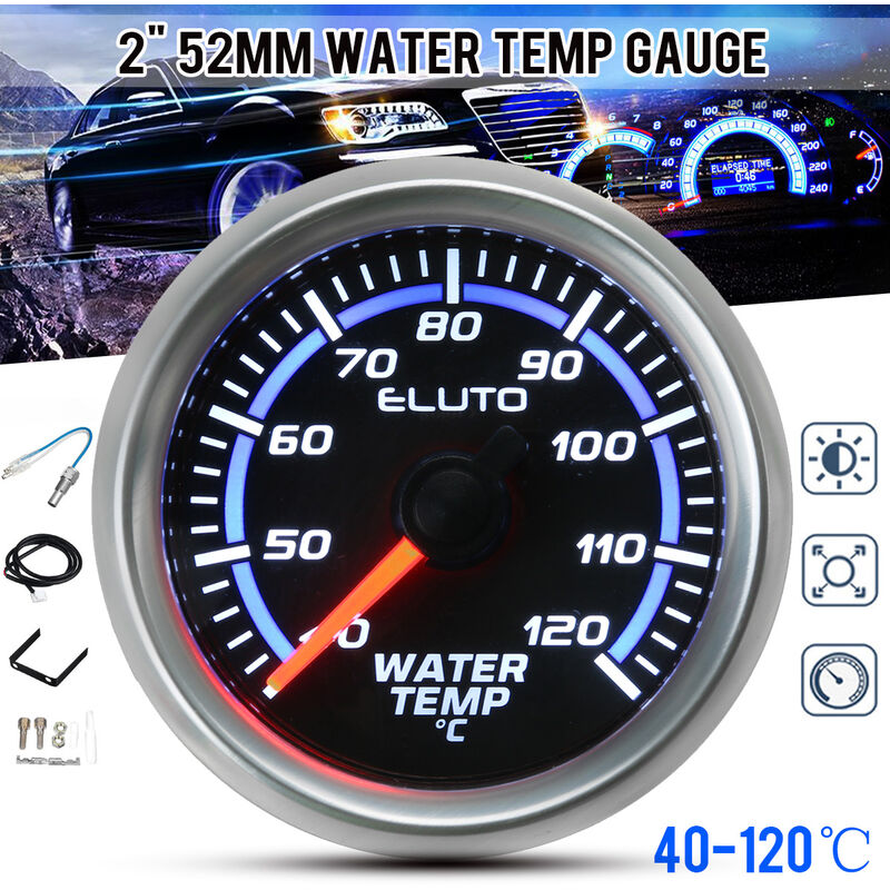 

2 & quot; 52mm 40-120 ° C Medidor de temperatura del agua LED azul Medidor de coche + Sensor