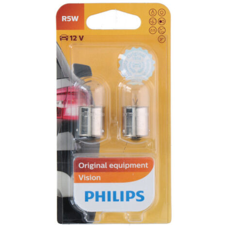 Комплект от 2 броя крушки крушка (R5W) 12V BA15S 5W в блистер бяла светлина Philips