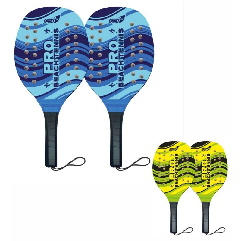 Image of 2 Racchette in legno Beach Tennis Spieggia con Pallina Professionali Racchettoni - Colore Giallo