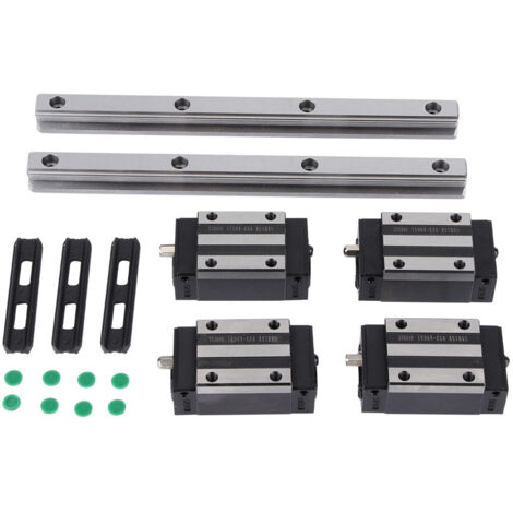 2 rails de guidage linéaires HG15-200 mm avec 4 blocs coulissants standard HGH15 noirs