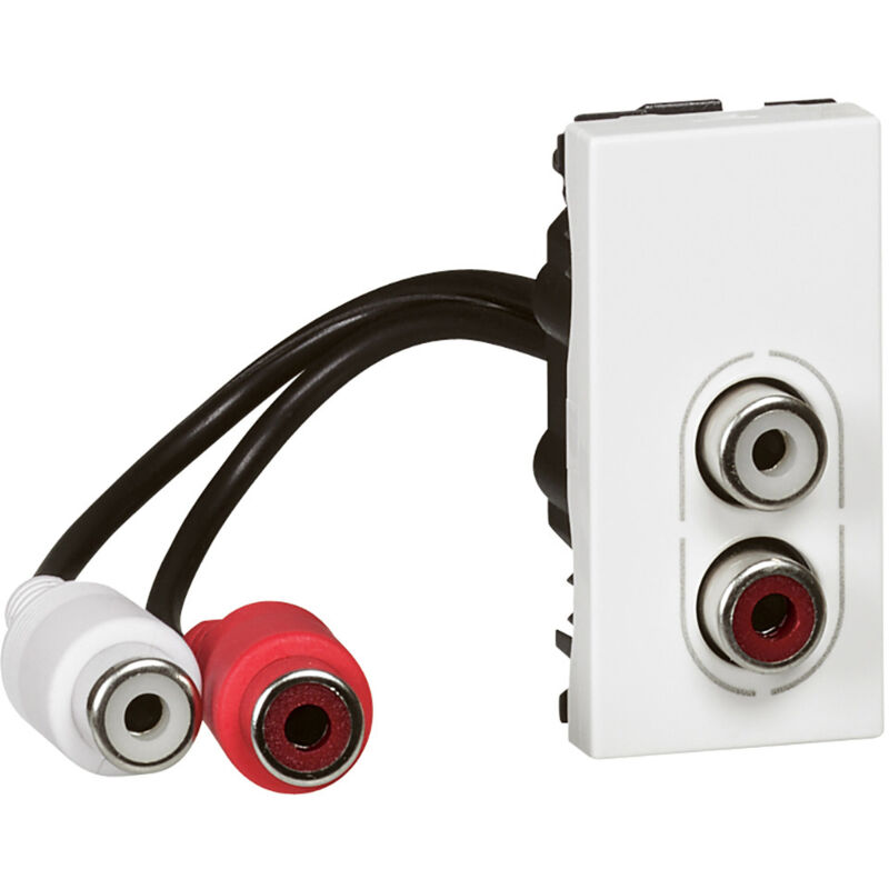 Prise 2 rca femelle préconnectorisée Mosaic 1 module pour liaison audio stéréo blanc Legrand 078747
