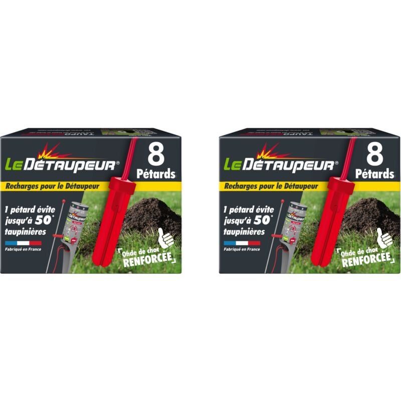 Le Detaupeur - 2 Recharges Pièges Anti Taupes et Rats Taupiers - 2 recharges de 8 pétards - Utilisables sous la Pluie et en Toute Sécurité - Système