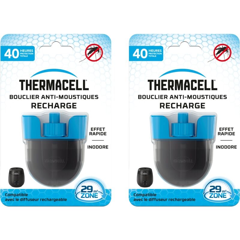 Thermacell - 2 Recharges Pour Piège Anti Moustiques & Moustiques Tigres THE55NOIR 40h Pour Bouclier 29m² Inodore