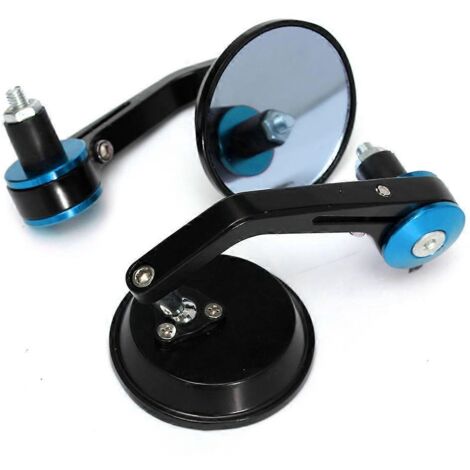 2 rétroviseurs universels ronds de 22 mm (7/8") pour embout de guidon, motos, scooters, style café racer - Miroir bleu