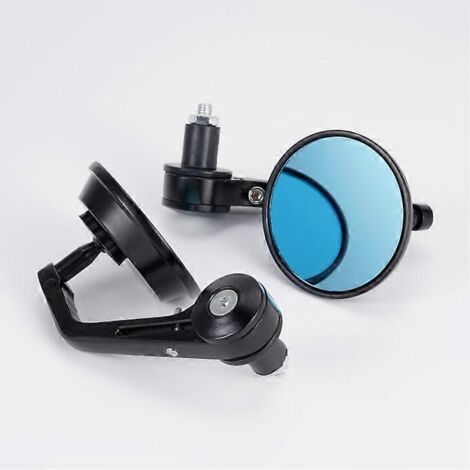 2 rétroviseurs universels ronds de 22 mm (7/8") pour guidon de moto, scooter et autres véhicules de type Cafe Racer - Miroir noir et bleu