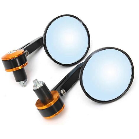 2 rétroviseurs universels ronds de 22 mm (7/8") pour guidon de moto, scooter et autres véhicules de type Café Racer - Miroir or et bleu