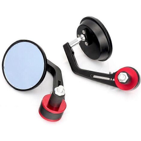 2 rétroviseurs universels ronds de 22 mm (7/8") pour guidon, motos et scooters, style café racer - Miroir rouge et bleu