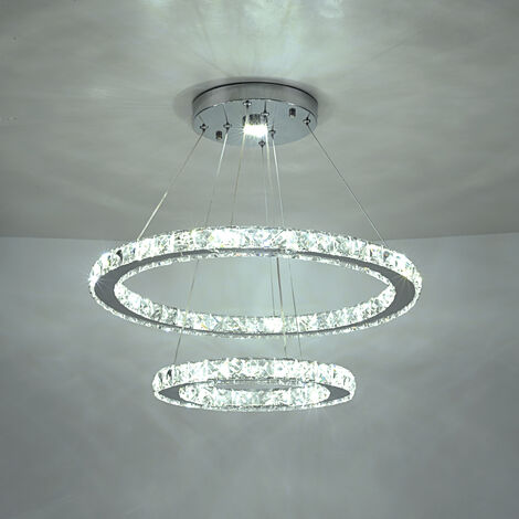 2  Rings LED Pendant Lights Crystal Chandelier Ceiling  Lamp 50x30cm for Living Room Light