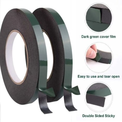2 rollos de cinta adhesiva de doble cara de 12 mm, cinta extrafuerte de doble cara, montaje impermeable para molduras LED automotrices (10 m cada rollo)