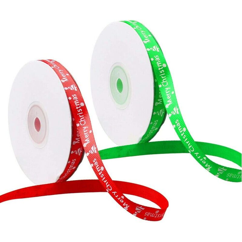 

2 rollos de cinta navideña, cinta para envolver regalos con diseño navideño (verde y rojo)