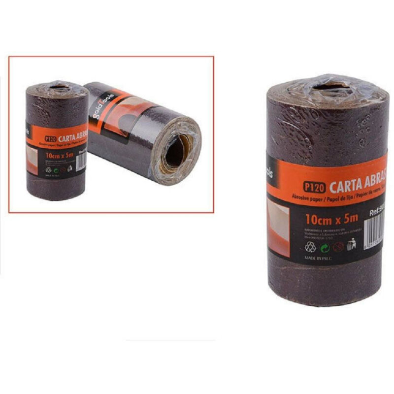Trade Shop Traesio - 2 Rotoli Carta Vetrata Abrasiva 5 Metri Grana P120 Levigare Smussare -