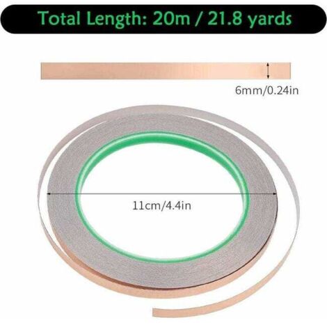 2 rotoli di nastro di rame, striscia di rame da 20 m x 6 mm, adesivo anti-slug, rame biconduttivo, nastro adesivo decorativo, lamina di rame per vetrate colorate