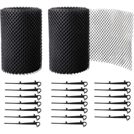 2 rotoli di rete di protezione per tetti da 600 cm x 18 cm, filtri per grondaie con 20 clip, adatti per kit di protezione per grondaie per case e carport