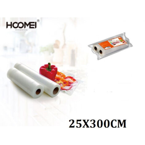2 Rotoli Per Sottovuoto 25x300cm Conservazione Per Alimenti Frutta Verdura