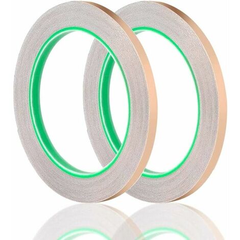 2 Rouleau Ruban Cuivre, 20m x 6mm Bande Cuivre anti Limaces Adhesif Cuivre Double Conducteur, Ruban Adhésif Décoratif Feuille de Cuivre pour Vitrail