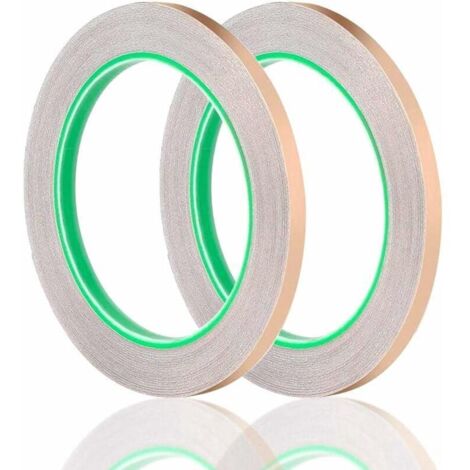 2 Rouleau Ruban Cuivre, 20m X 6mm Bande Cuivre Anti Limaces Adhesif Cuivre Double Conducteur, Ruban Adhésif Décoratif Feuille De Cuivre Pour Vitrail