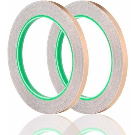 2 Rouleau Ruban Cuivre, 20m x 6mm Bande Cuivre anti Limaces Adhesif Cuivre Double Conducteur, Ruban Adhésif Décoratif Feuille de Cuivre pour Vitrail
