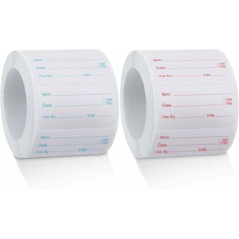 2 Rouleaux 1000 Pièces Étiquettes d'Aliments Solubles Étiquettes en Conserve Alimentaire Autocollants Alimentaires Amovibles pour Maison ou Restaurant en Conserve Rotation, Rouge et Bleu 2550mm